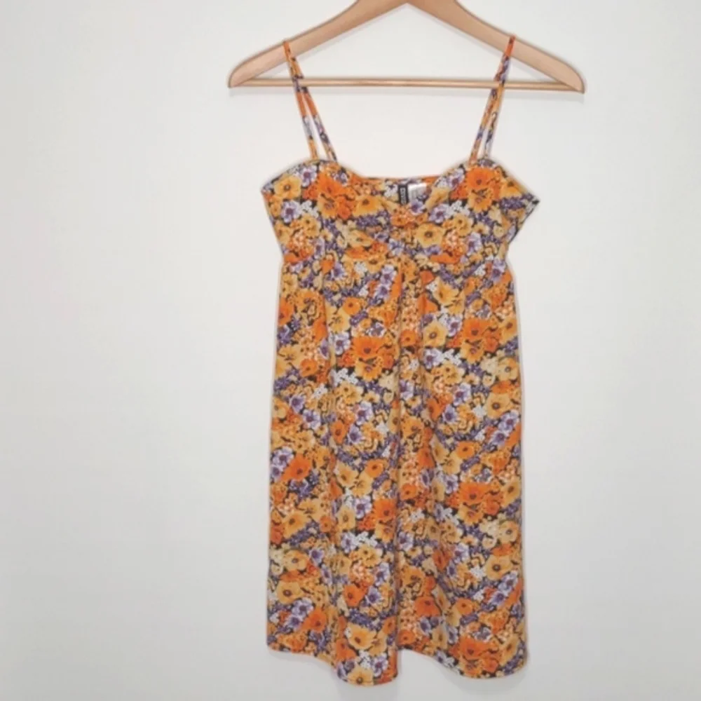 Divided Floral Babydoll Dress Orange Wildflower Spring Summer Sun Dress XS - Picture 9 of 15